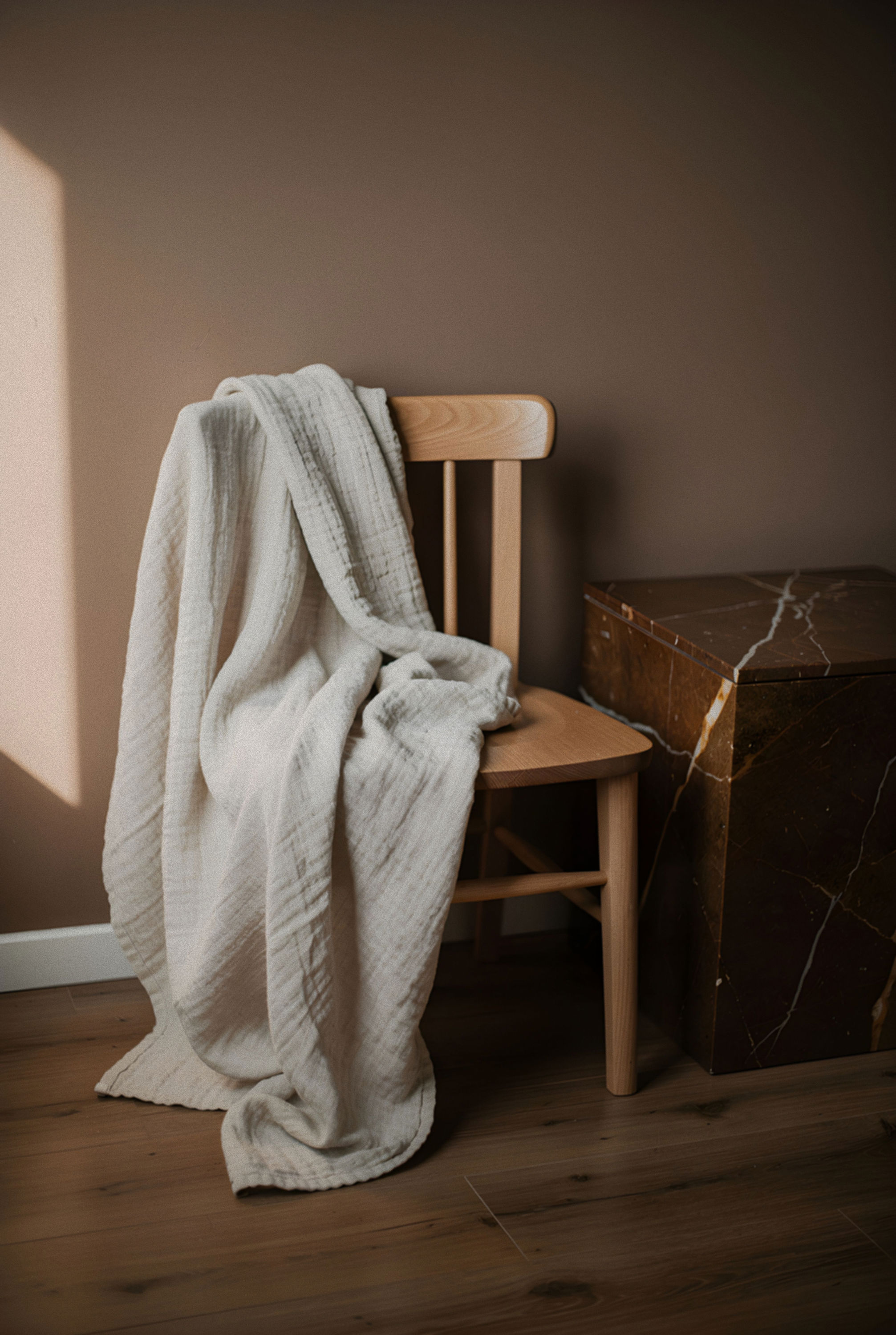 Gauze Throw Blanket Light Beige