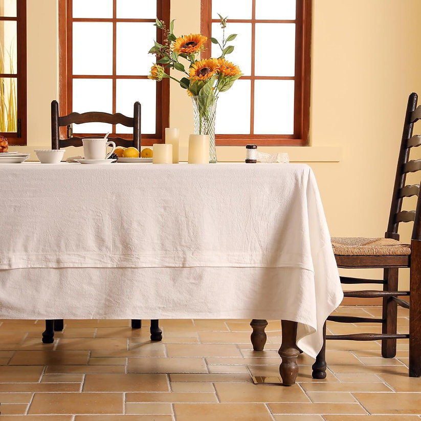 Thumbnail: Textured Linen Cotton Trimmed Tablecloth Natural