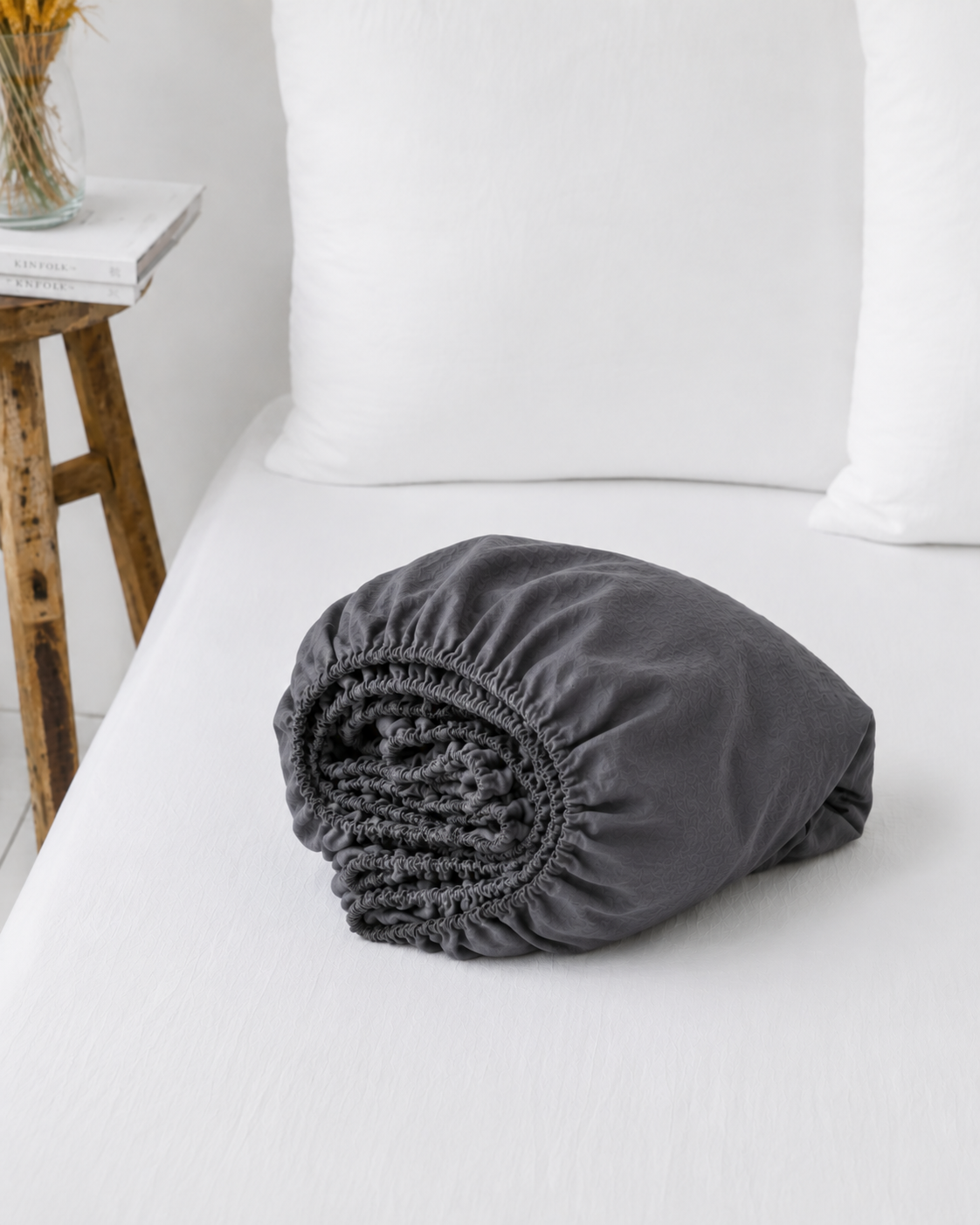 Diana Linen Cotton Charcoal Gray Fitted Sheet