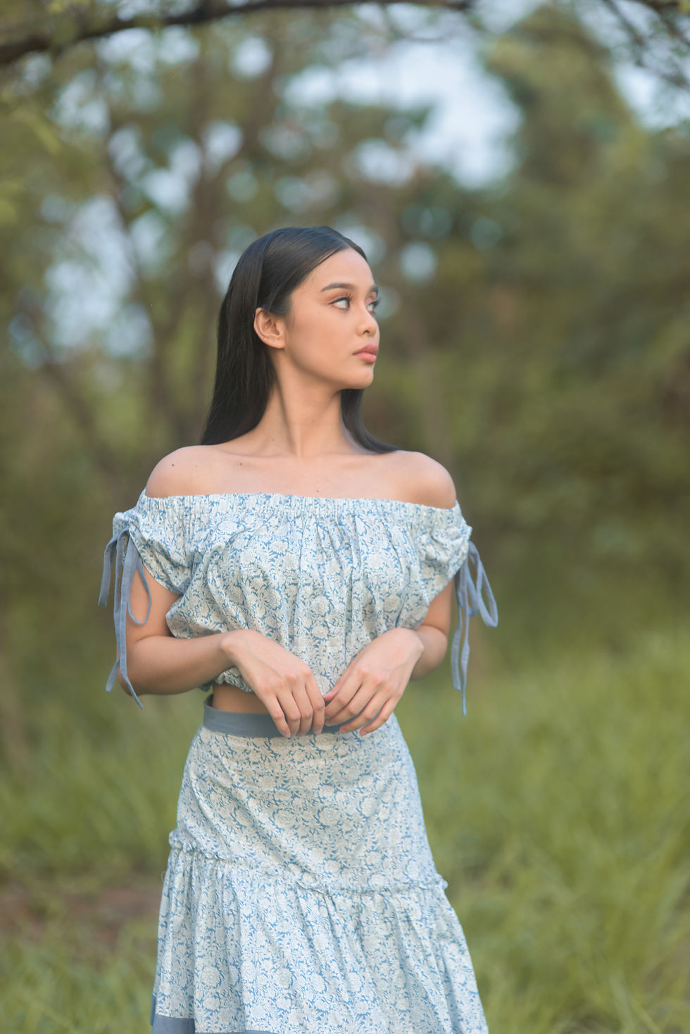 Thumbnail: LAVINIA Top & Skirt Set Blue Floral