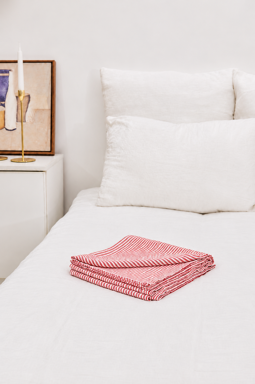 Thumbnail: Divina Linen Red Stripe Sheet Set