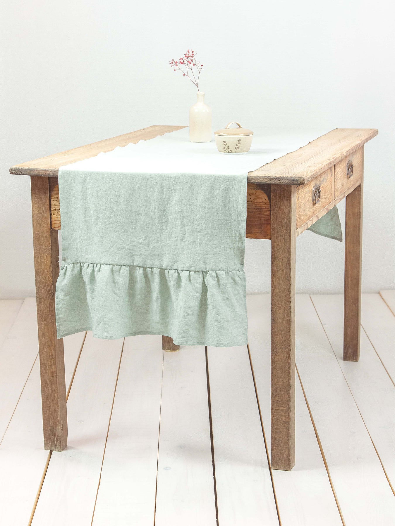 Ruffled Table Runner in Sage