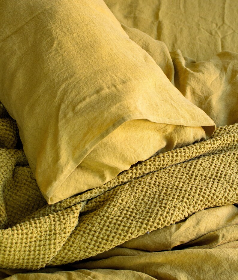 Thumbnail: Stonewashed Linen Canary Yellow Pillow Cover - Set of 2