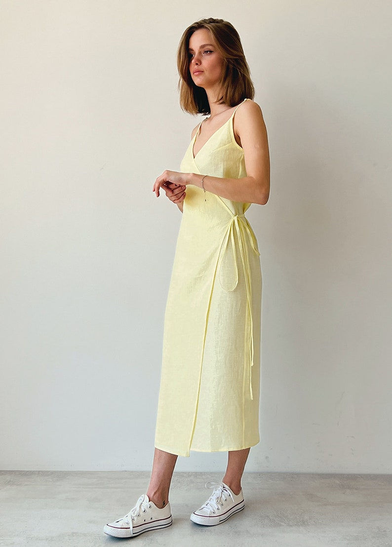 Avalon Yellow Linen Wrap Dress