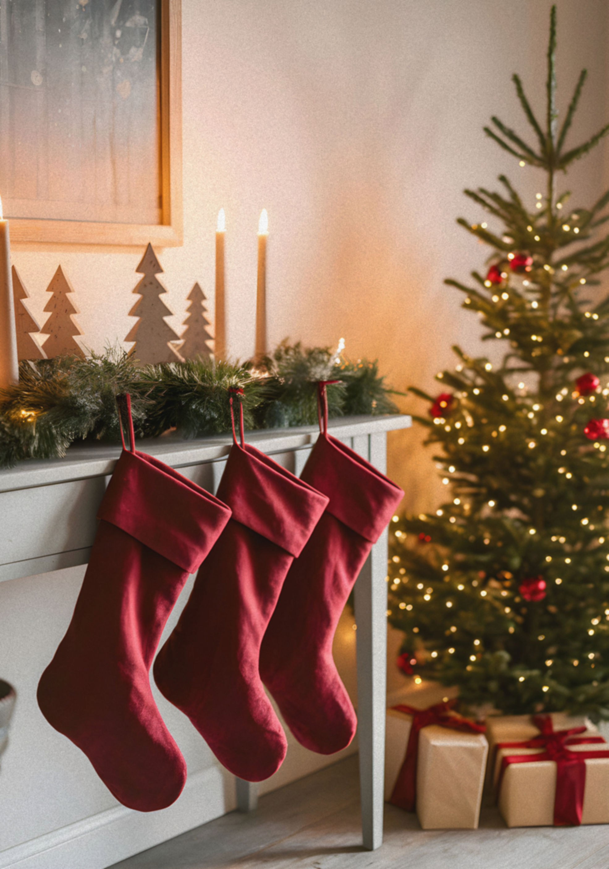 Linen Christmas Stockings Red  (Set of 2)