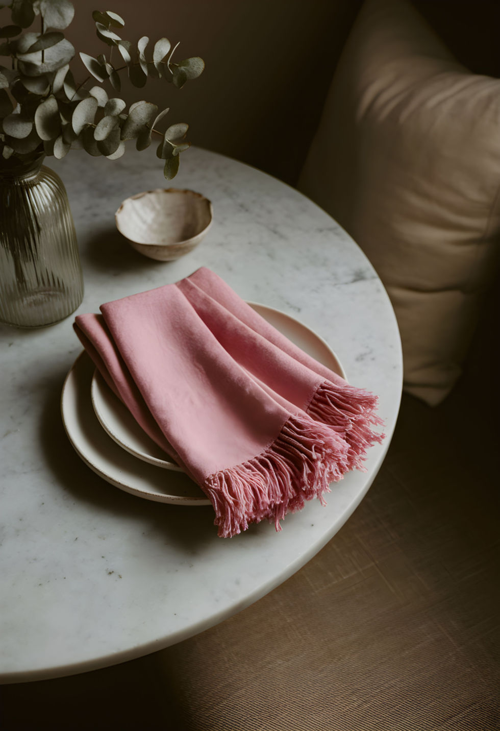 Thumbnail: Heirloom Pink Fringe Linen Napkins