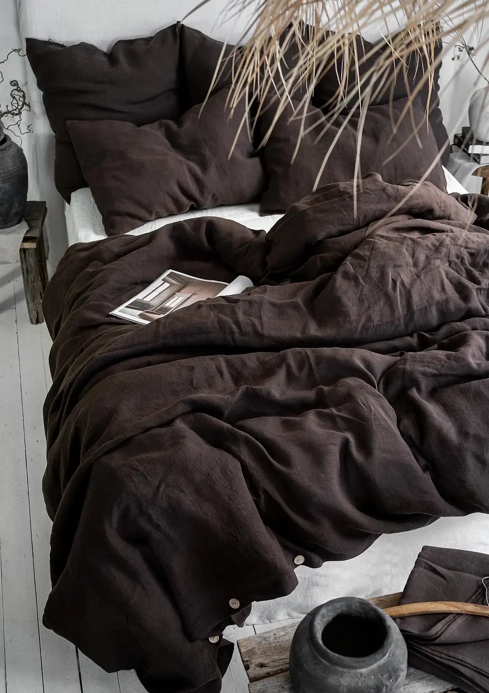 Thumbnail: Stonewashed Linen Dark Choco Pillow Cover - Set of 2