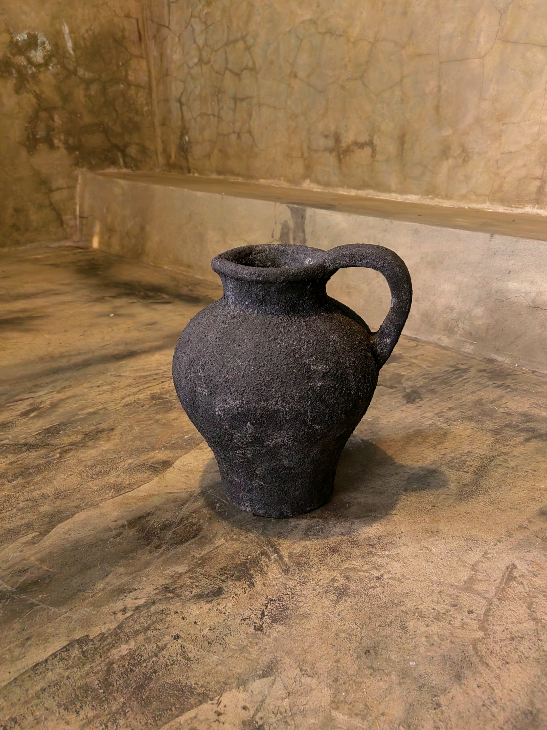 Hydrea Textured Black Clay Jar (Rustic/Vintage/Hand Finish)