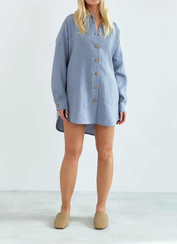 Pirmina Shirt Dress Long Sleeve Blue
