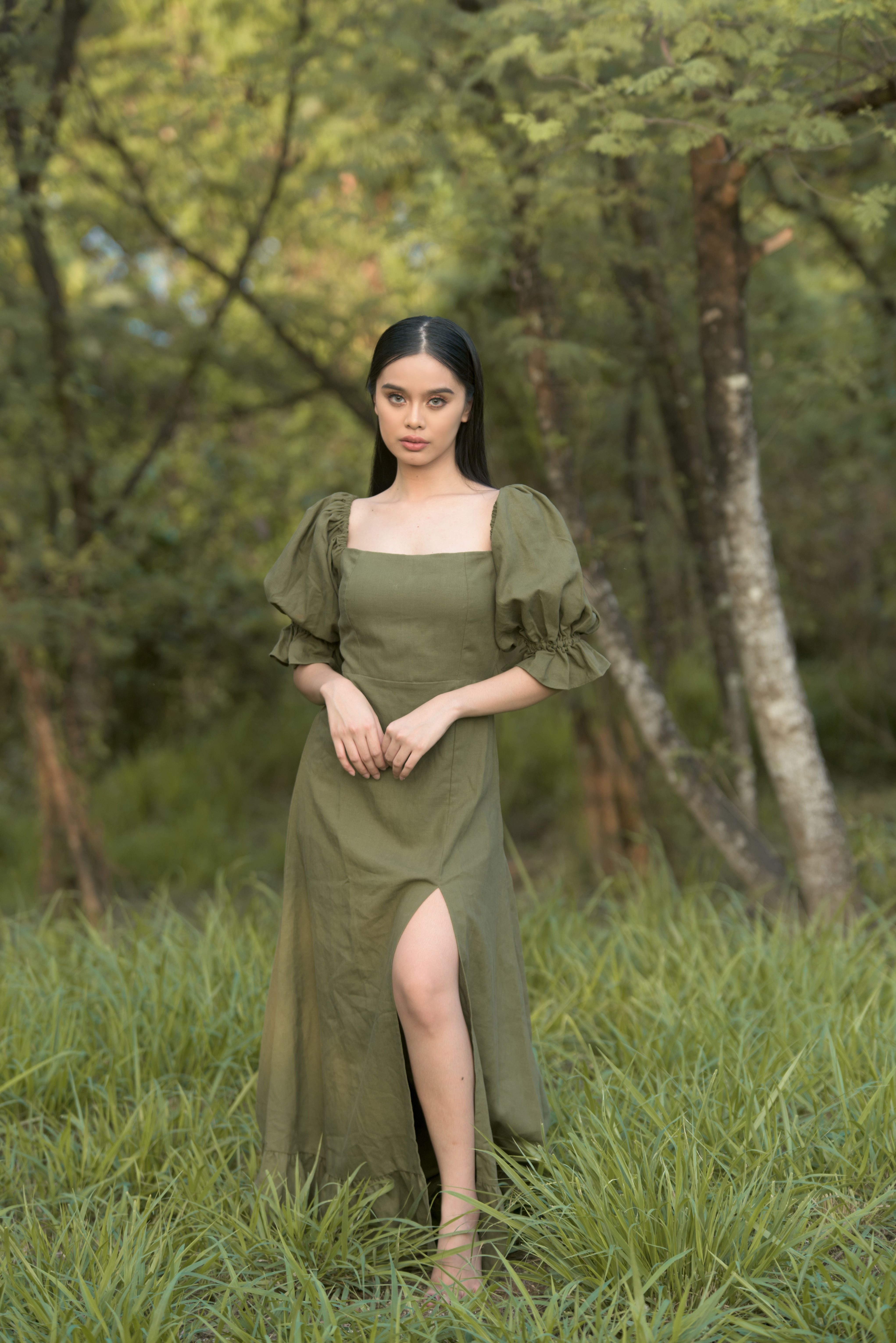 MARION Puff Sleeve in Moss Green