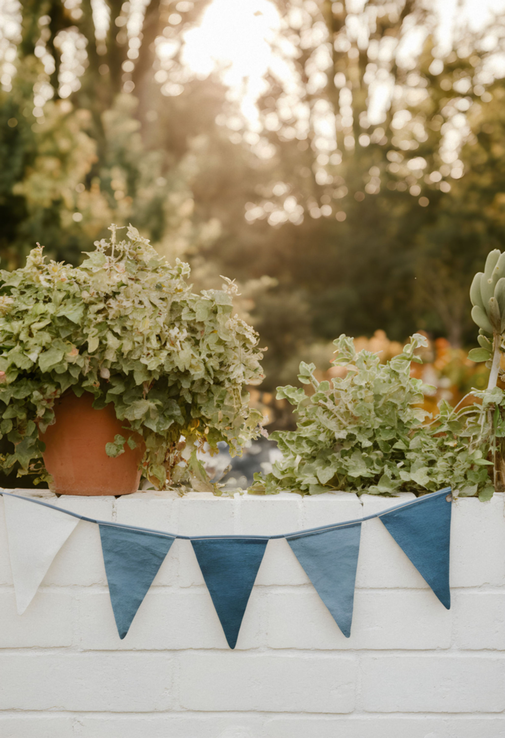 Heirloom Linen Blend Bunting Banner Ash Blue & White #002 (1.5 Mete