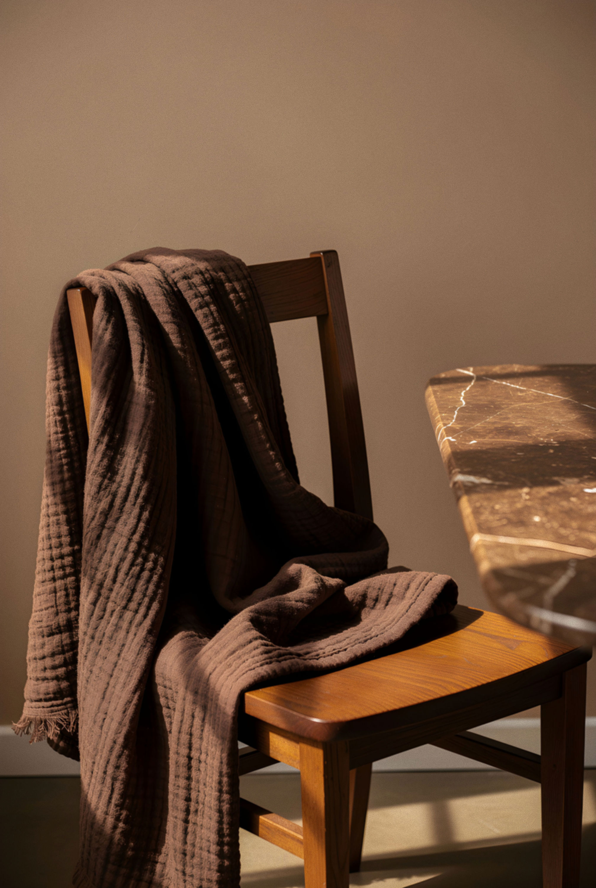 Frayed Gauze Throw Blanket Brown