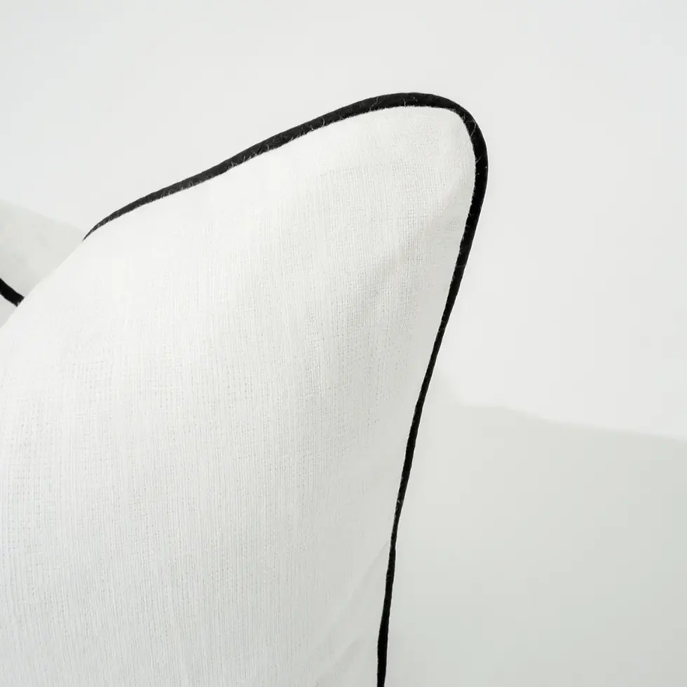 Thumbnail: Textured Linen Woven Throw Pillowcase White w/ Sleek Black Piping