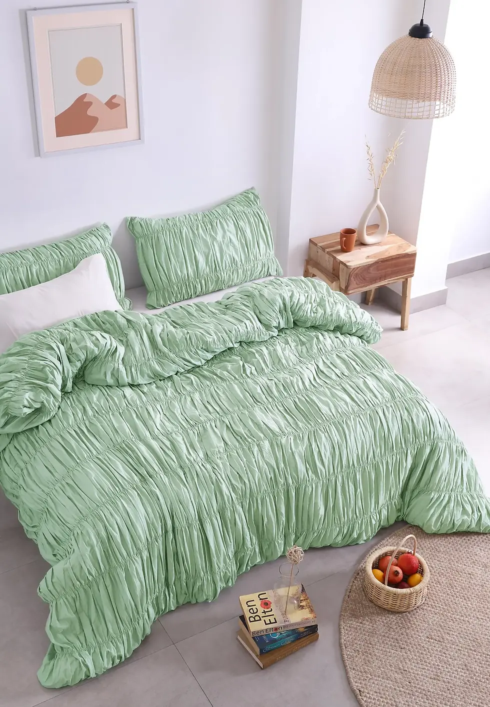Thumbnail: Wrinkle Duvet Cover Set Linen Cotton Blend Sage (3-Piece)