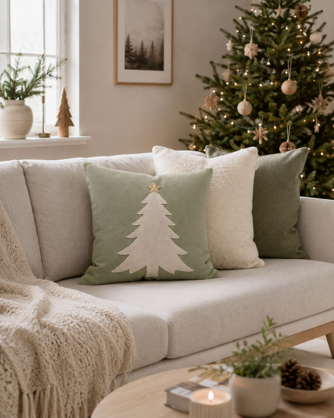 Christmas Patchwork Pillow Olive #047