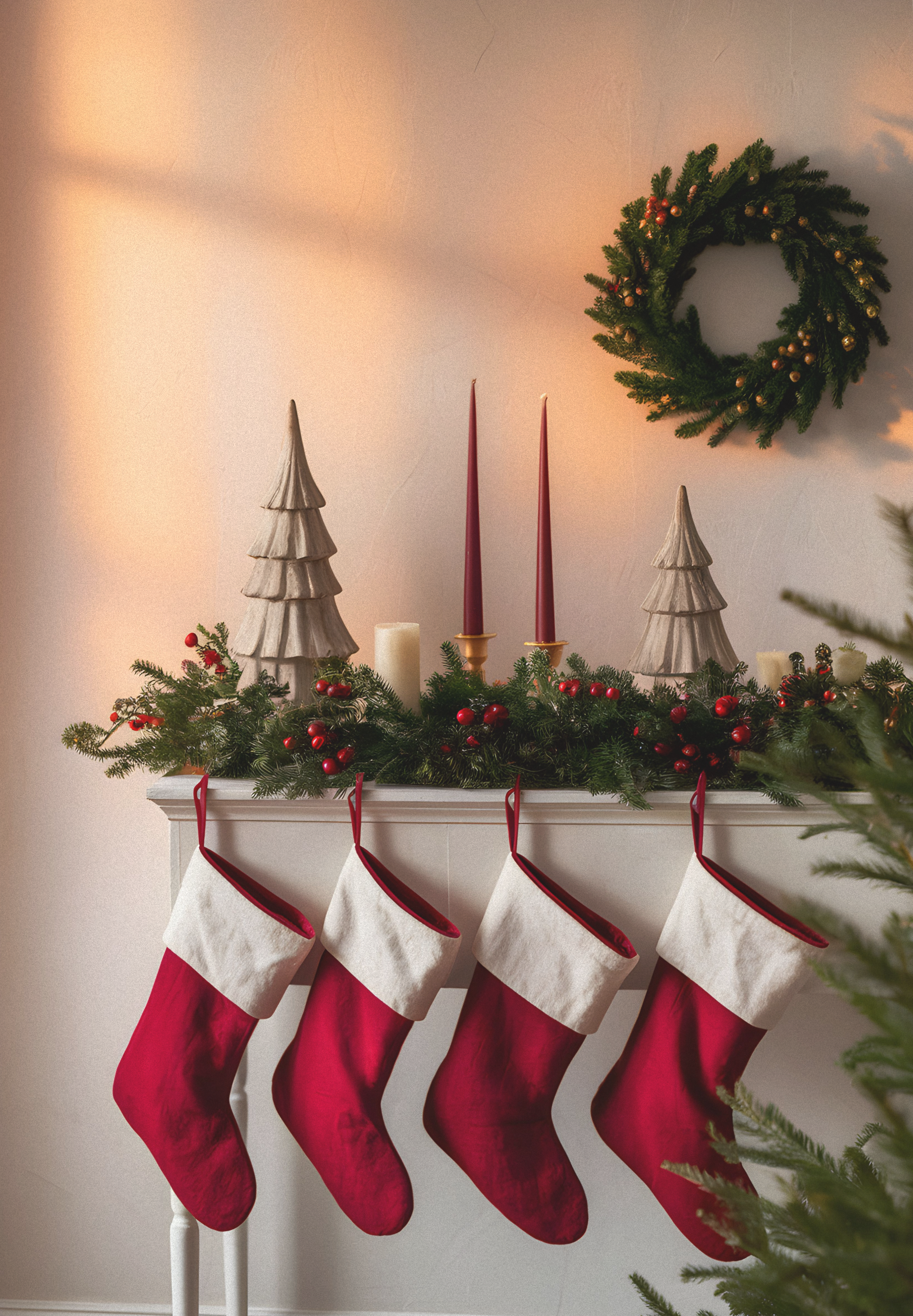 Linen Christmas Stockings Red (Set of 2)
