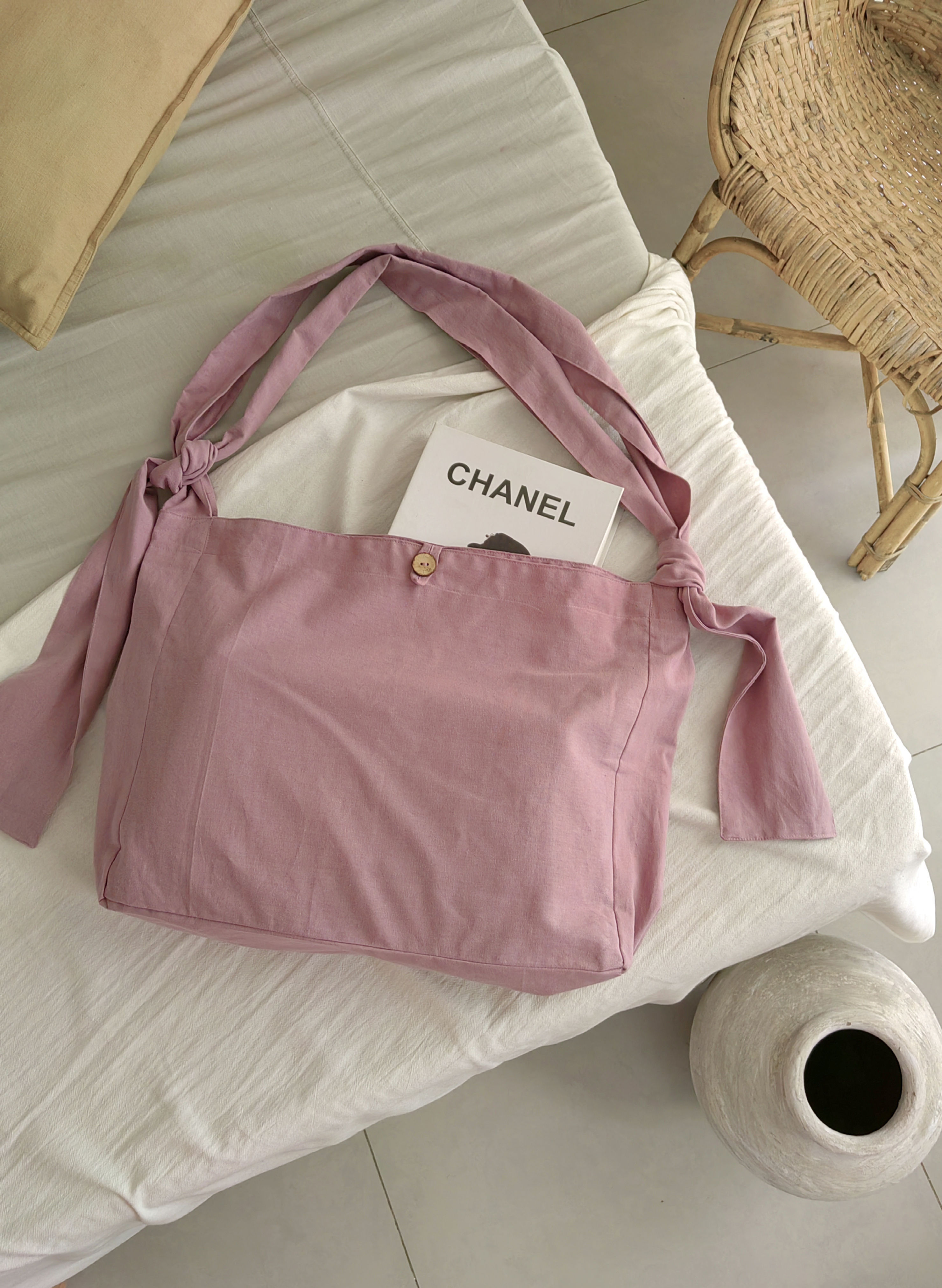 Adjustable Straps Linen Tote Bag, Body Bag,  Mauve