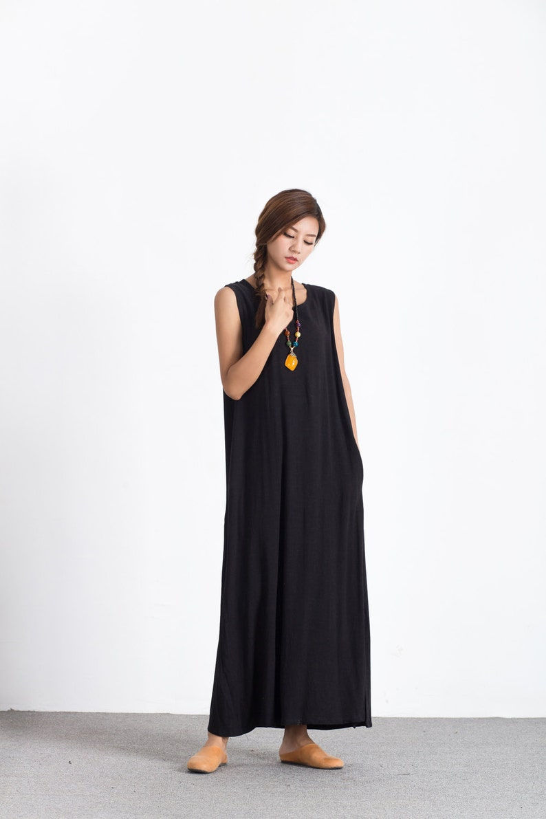 Thumbnail: Rina Linen Long Dress Black