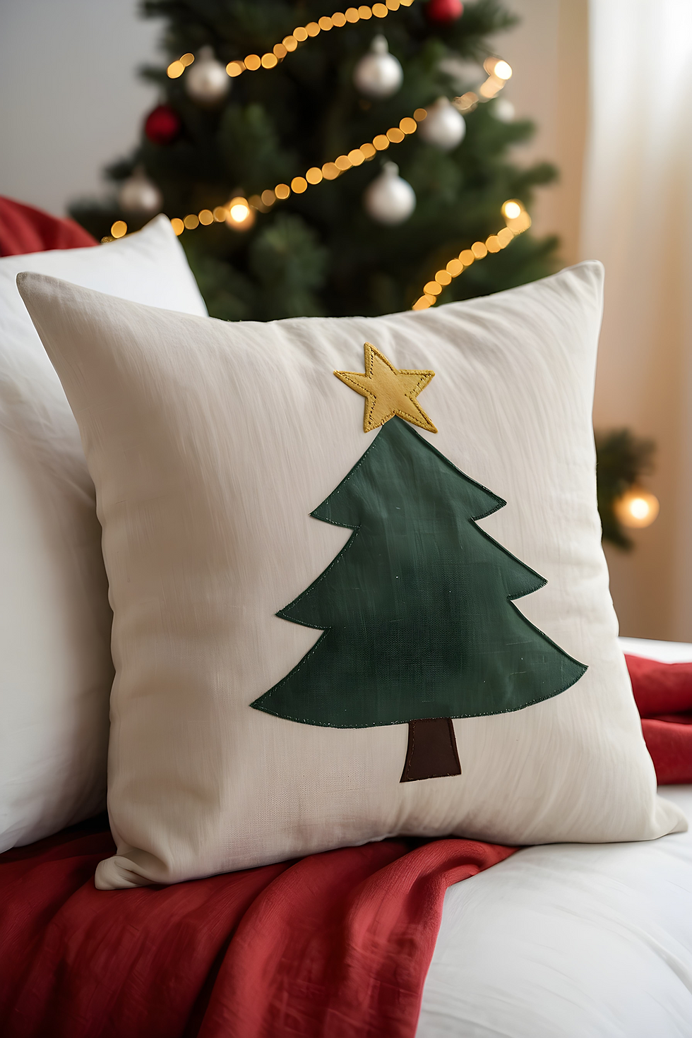 Decorative Christmas Pillow Patchwork in Cream #024