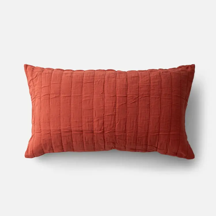 Thumbnail: Diana Linen Cotton Rust Channeled Throw Pillowcase