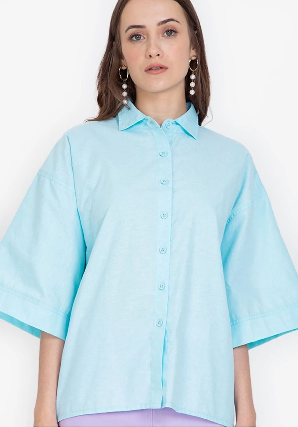 Thumbnail: Florencia Teal Linen Oversized Blouse