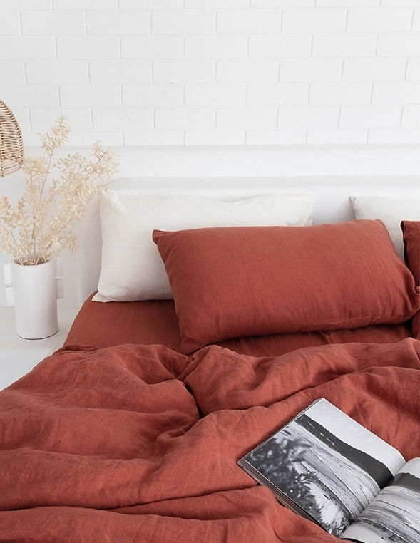 Thumbnail: Diana Linen Cotton Rust Sheet Set