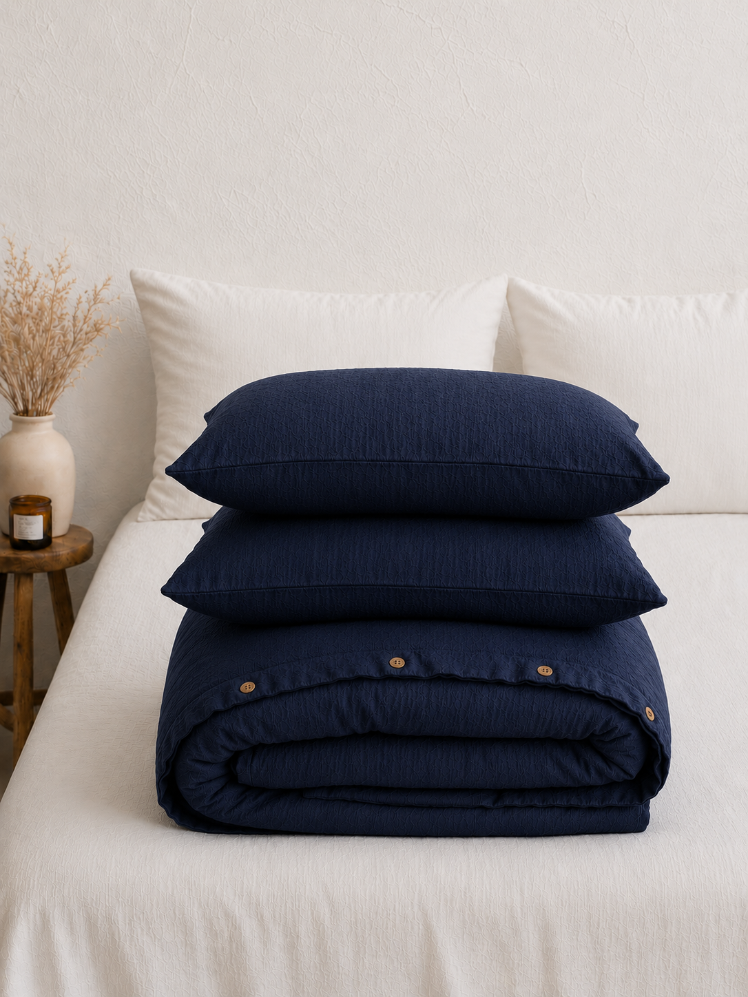 Diana Linen Cotton Navy Blue Duvet Set