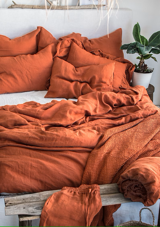 Thumbnail: Stonewashed Linen Terracotta Fitted Sheet