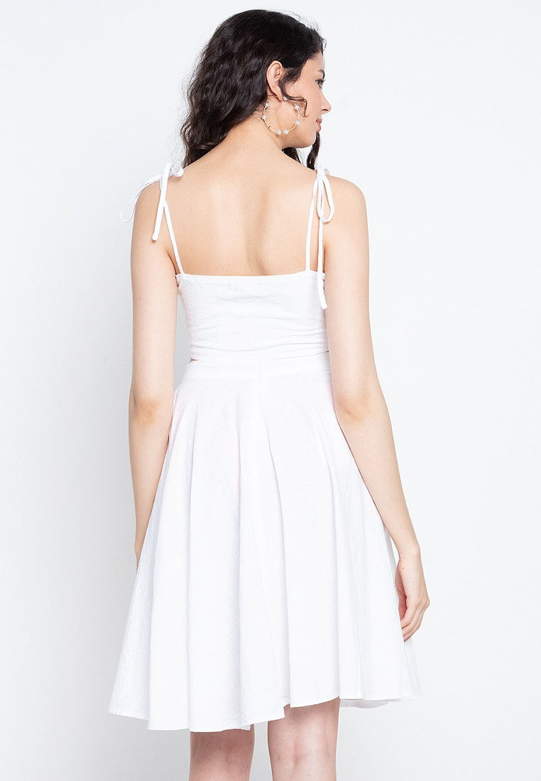 Thumbnail: Amina Front Tied Cropped Top and Midi Skirt Set White