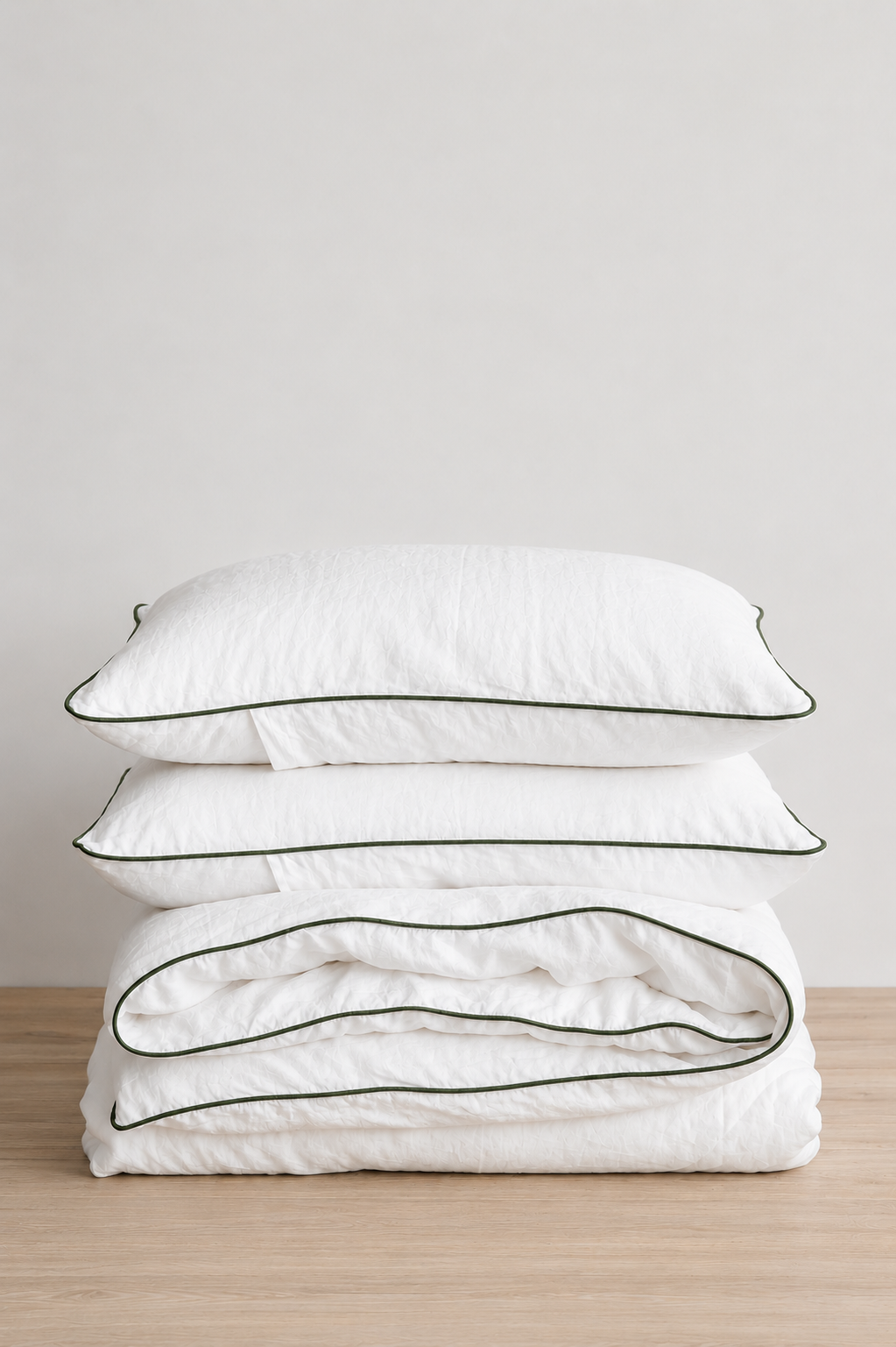 Artisan Piped Duvet Cover Set White - Moss Piped