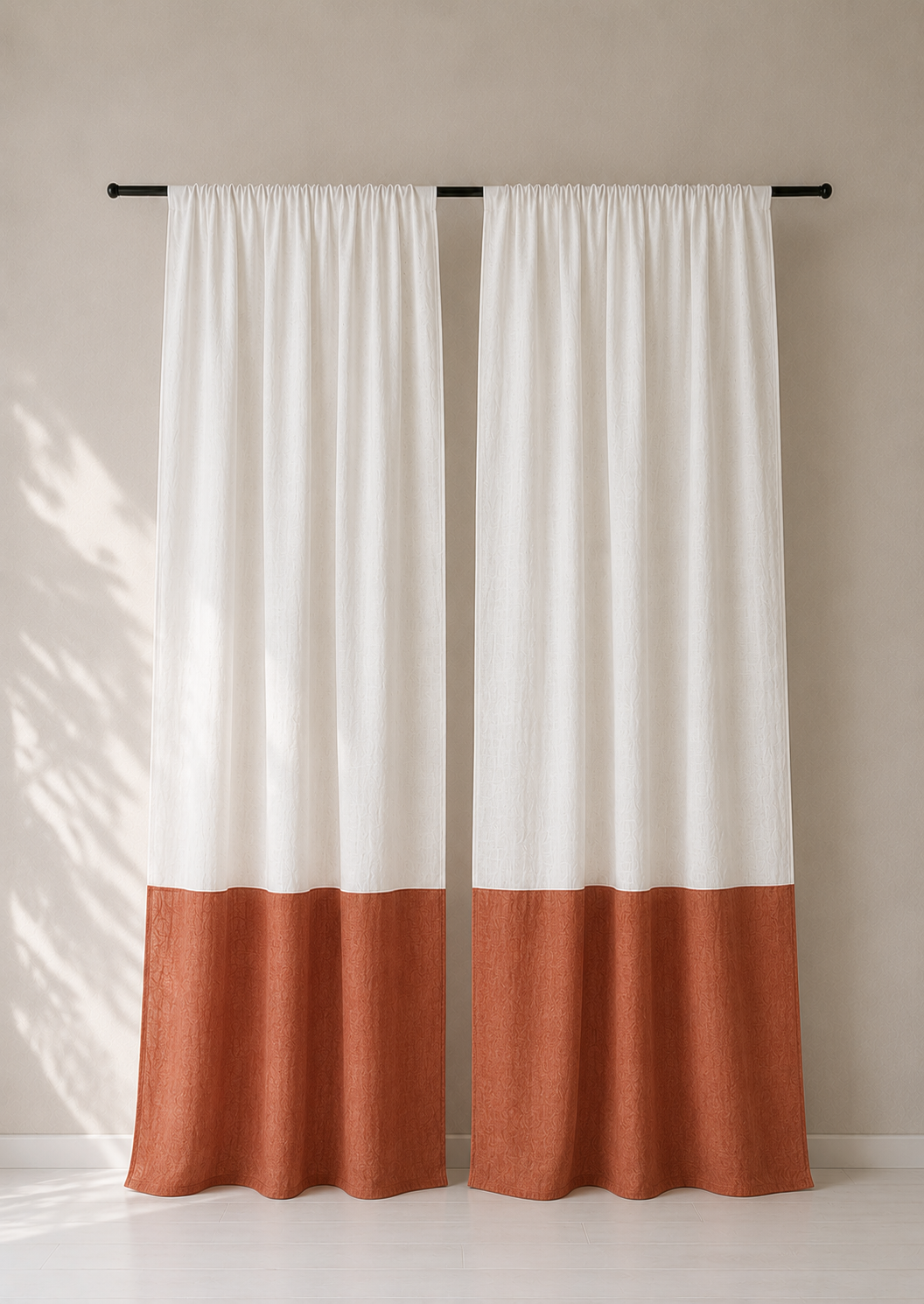 Colorblock Linen Curtain Ivory-Rust (1 Panel)