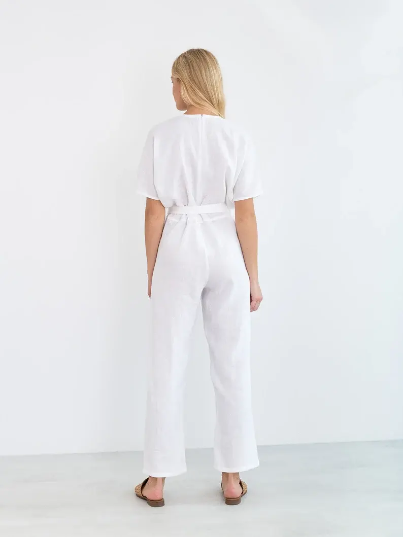 Thumbnail: Cerean Linen Jumpsuit Overalls White