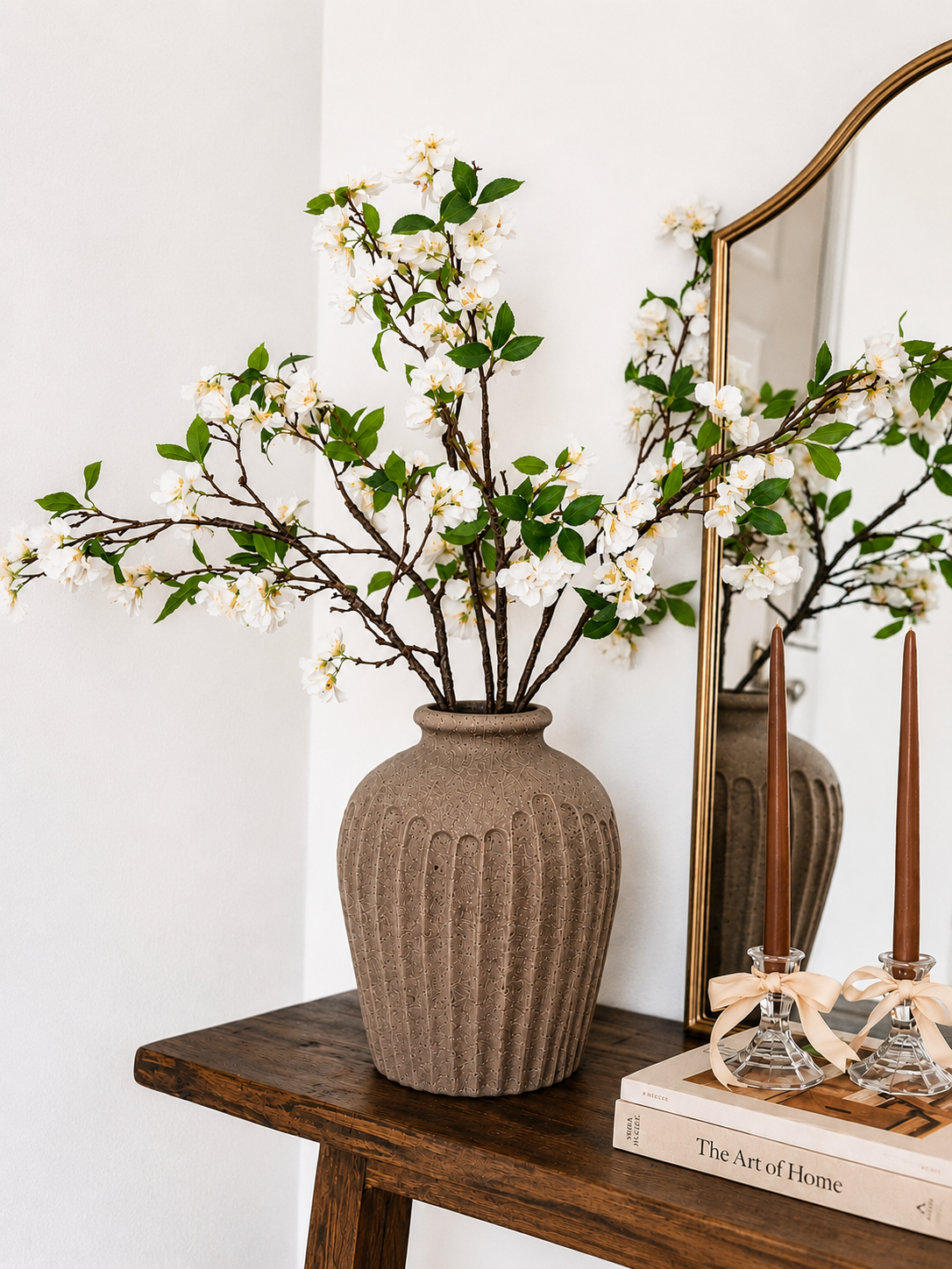 Victoria Stripe Vase Brown Taupe H 15" x D 8"