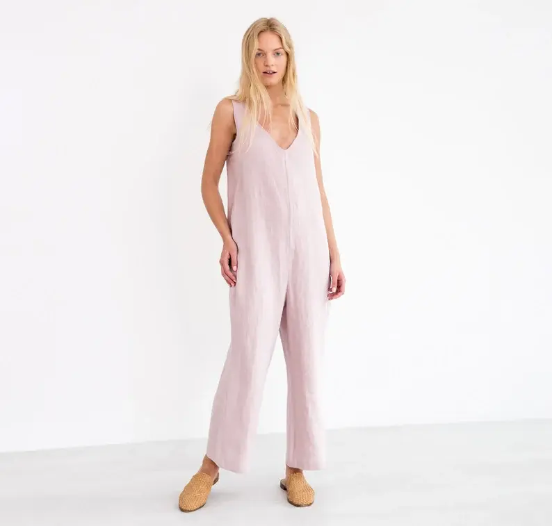 Thumbnail: Melova Linen Jumpsuit Overalls Pinkish Nude