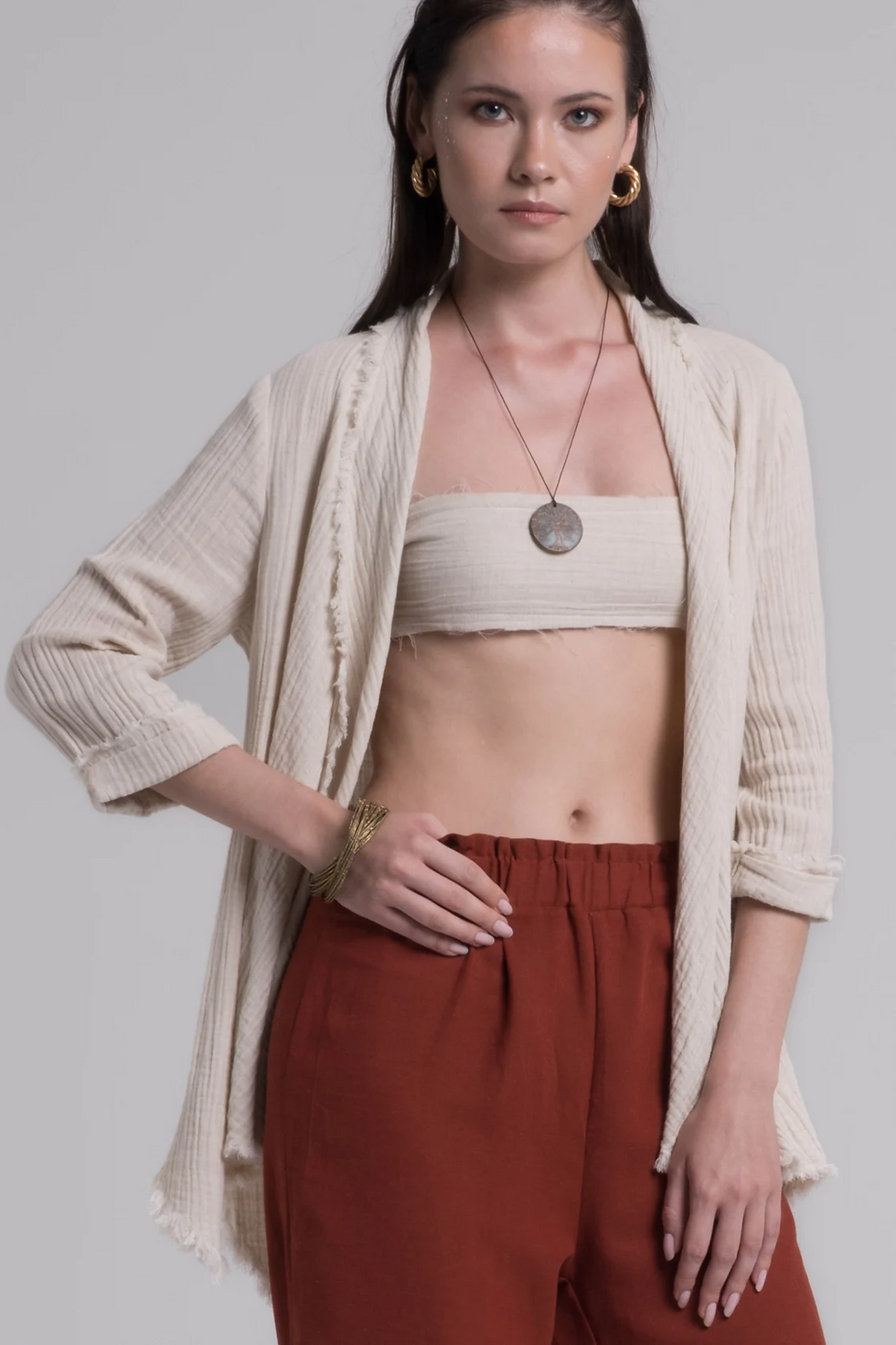 Thumbnail: Lavina Raw Cotton Gauze Jacket-Cardigan