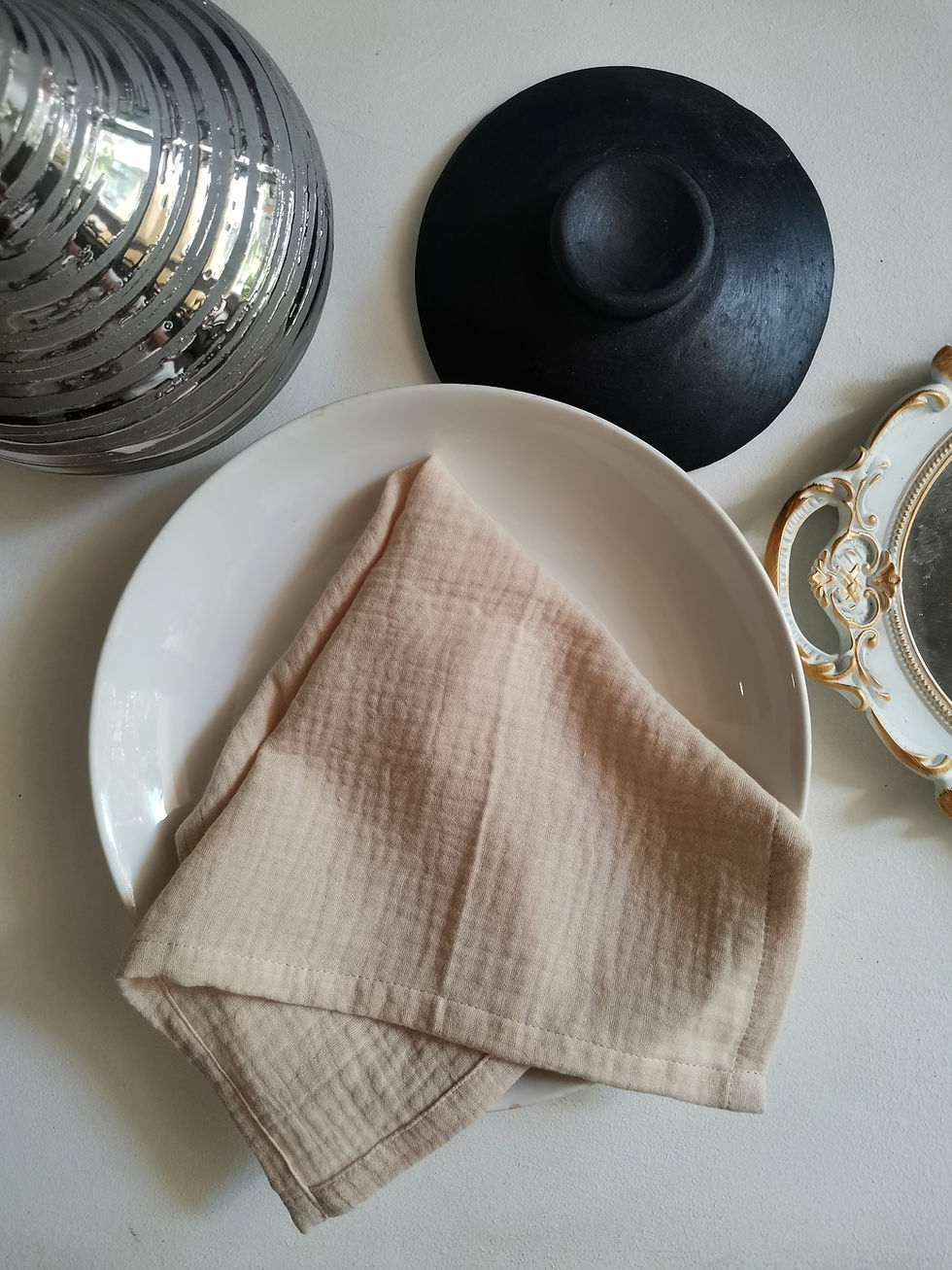 Thumbnail: Gauze Beige Linen Table Napkins Set of 6