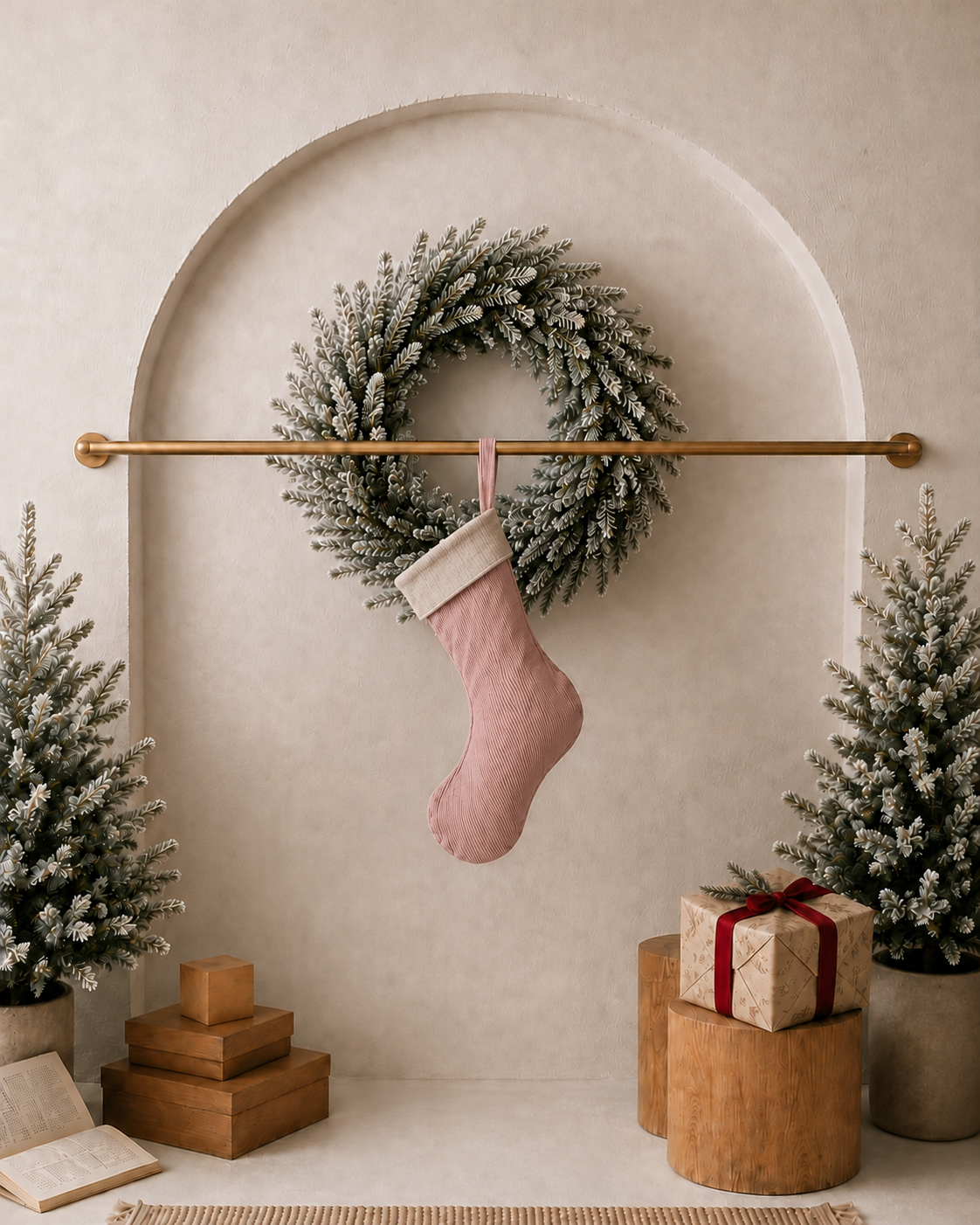 Linen Christmas Stocking Dusty Pink / Natural – Sold 1pc