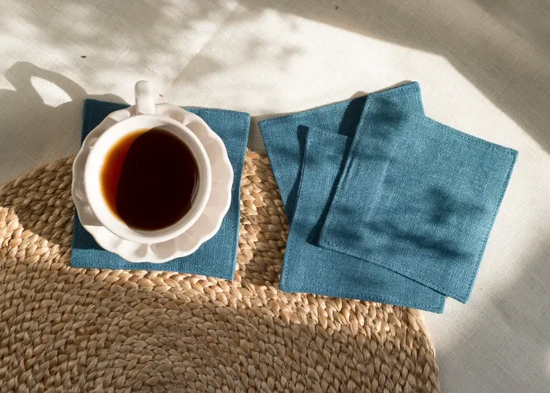 Thumbnail: Double Sided Linen Coasters Cobalt Blue