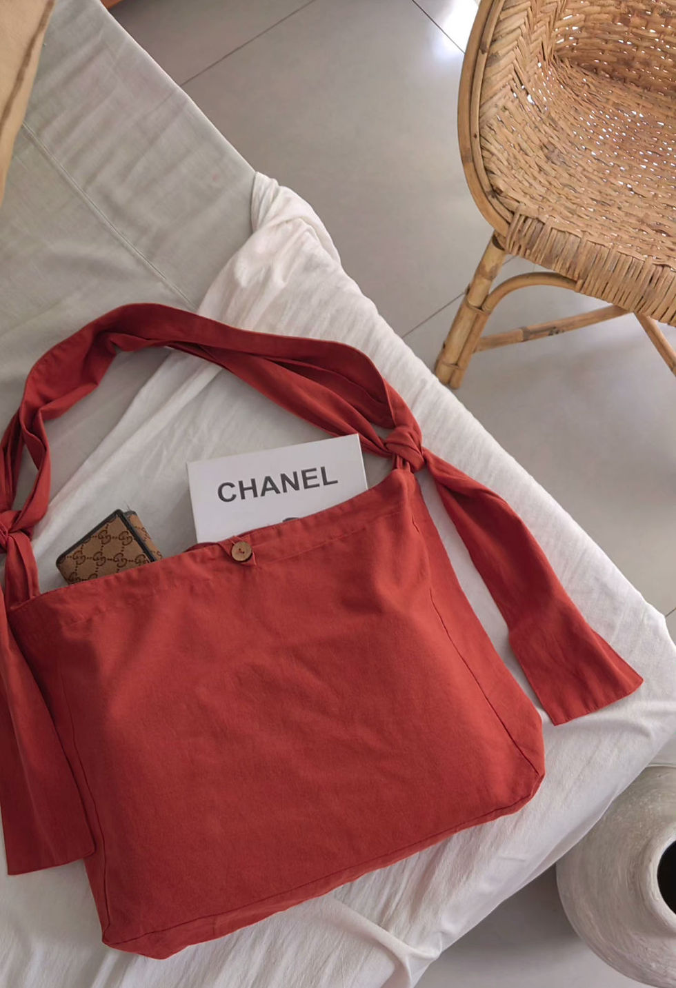 Thumbnail: Adjustable Straps Linen Tote Bag, Body Bag, Rust