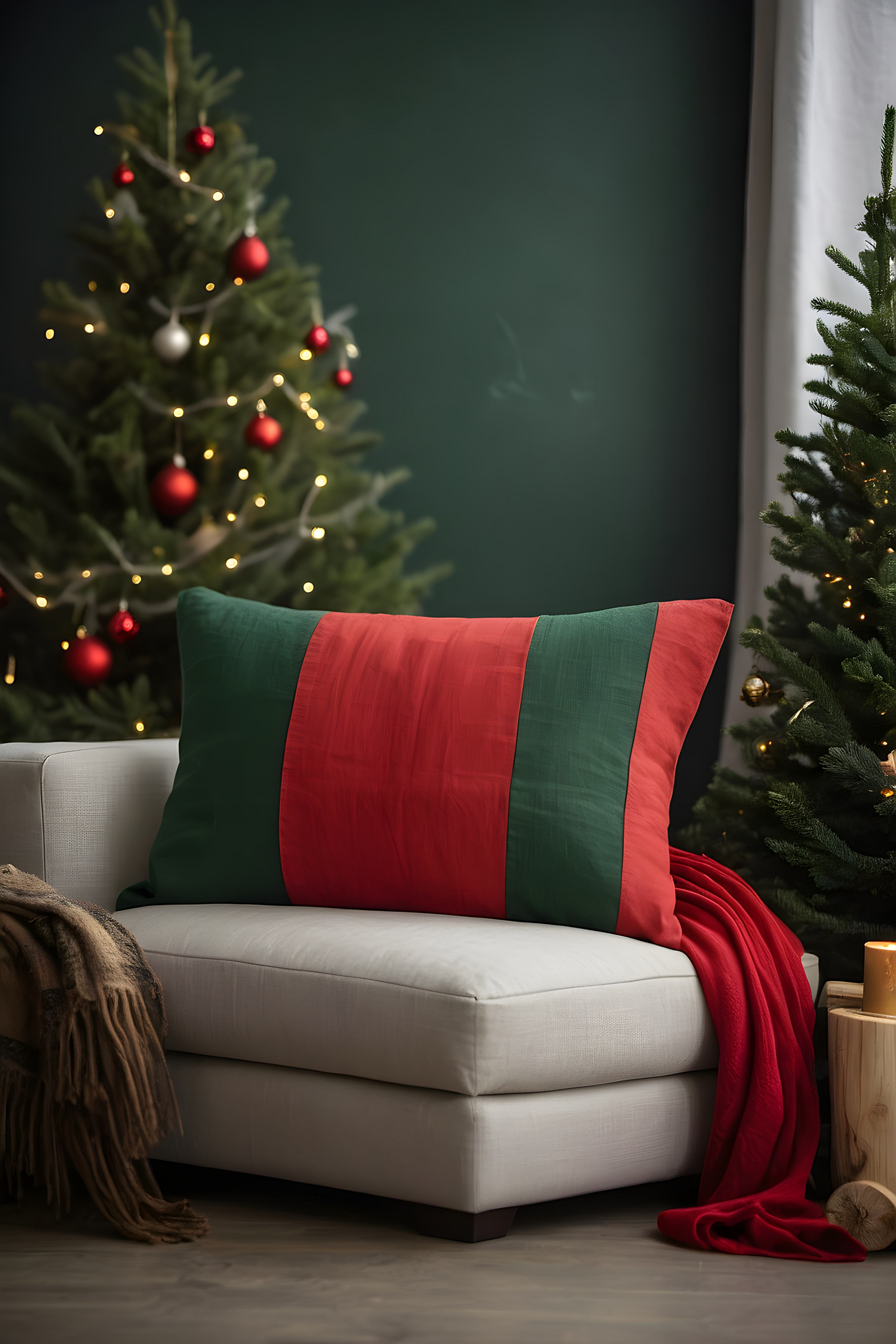 Color Block Holiday Pillow Cover - Red/Green #001