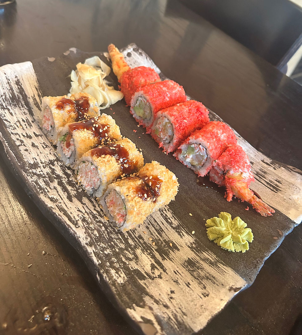 The Crunchy Blue & Crunchy Red Sushi Rolls. (Fun with chop sticks & SO TASTY!)