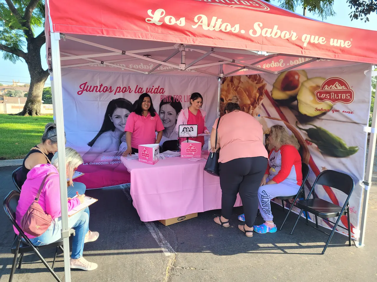 Interior of a heavy duty custom canopy tent used by Los Altos for breast cancer screening and community outreach.