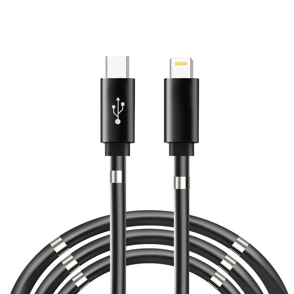 Kabel Typ C - iPhone Lightning PD18W magnetisch gewickelt 3A 1 Meter (schwarz)
