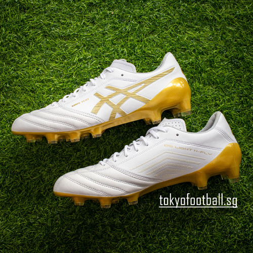 マ*リ様 ASICS DSLIGHT XFLY-4 white and gold ASICS DS Light X-Fly Pro Soccer Shoes 'White Gold' 1101A025-122