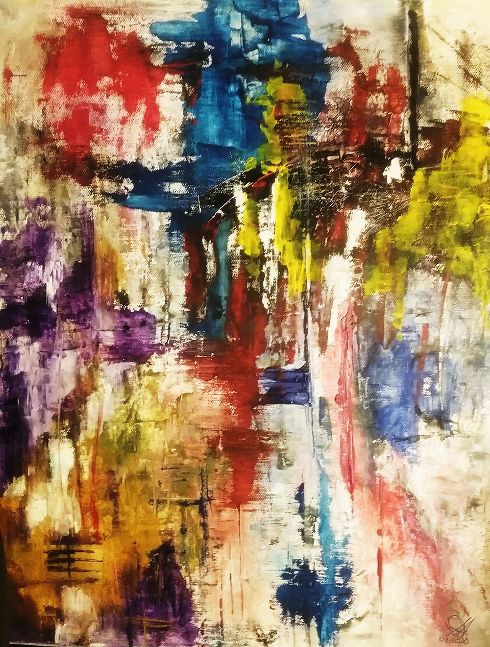 Several layers of oil paint to create abstract painting