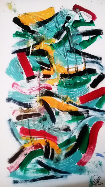 Black red orange abstract painting