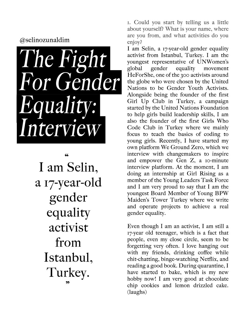 Fighting for Gender Equality: Interview with Selin