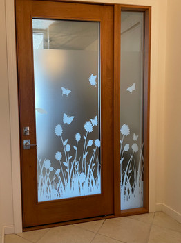 Silhouette's design for residential door and sidelight. different height.