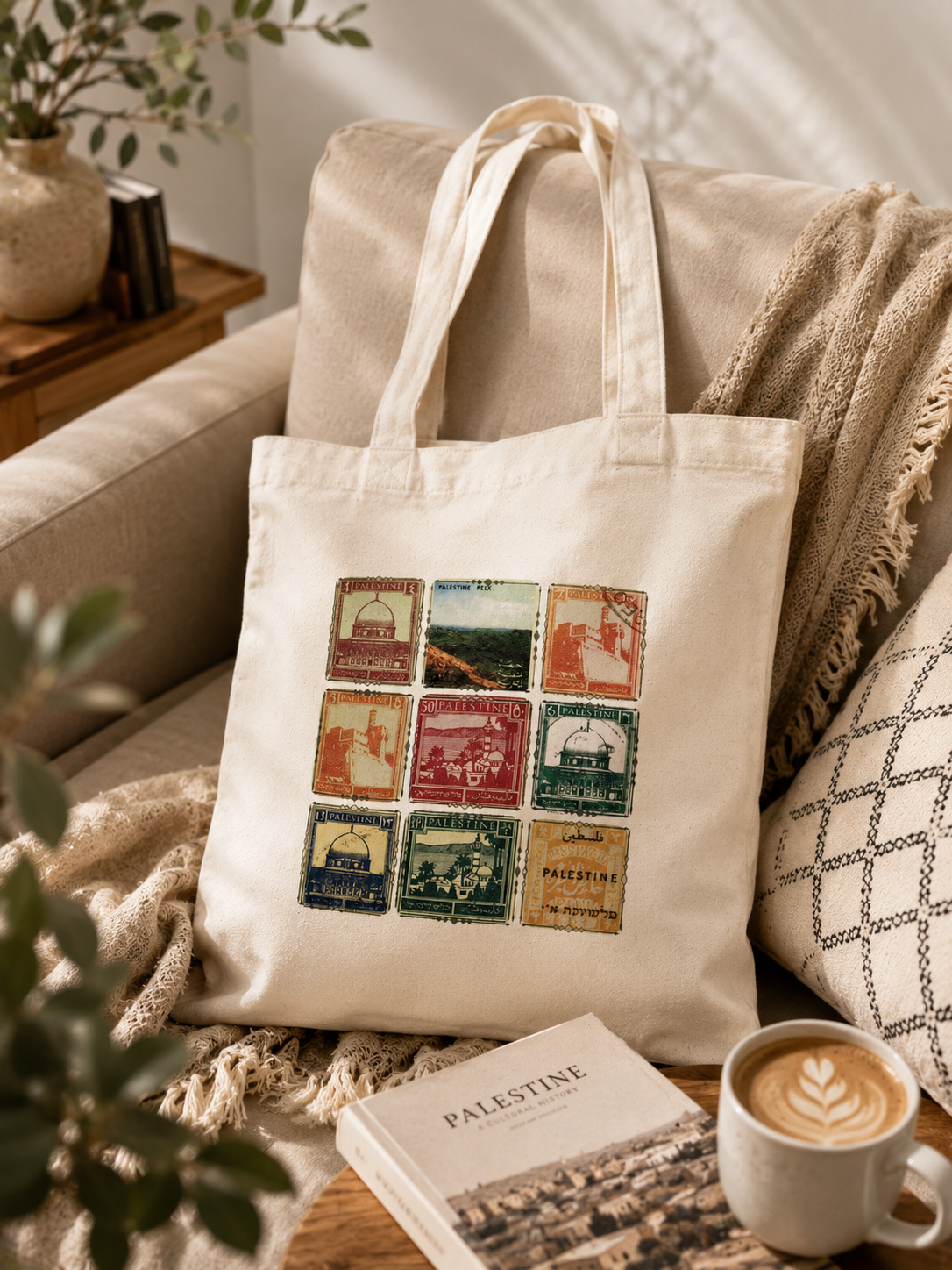 Vintage Palestine Stamp Tote Bag