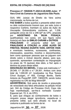 Edital de citação 30/07/2026.